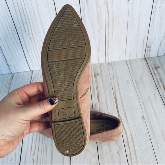 Blush pink faux suede fabric flats pointed toe 6 - Picture 6 of 8